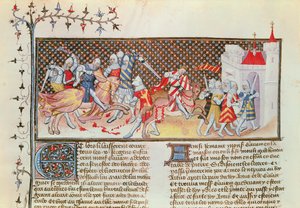 Scène van ridders die vechten, uit het Livre de Messire Lancelot du Lac