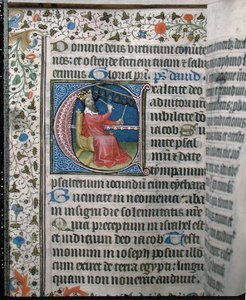 Ms 376 Koning David speelt een beiaard, illustratie uit een psalter, begin 15e eeuw