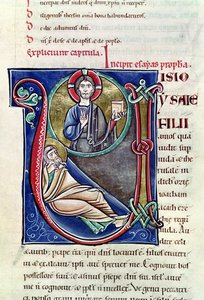 Ms 3 Geïllustreerde initiaal V of U met de profetie van Jesaja, uit de Bijbel van St. Sulpicius van Bourges door French School