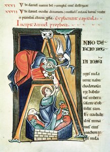 Versierde initiaal A met Daniel in de Leeuwenkuil, uit de Bijbel de Saint-Sulpice de Bourges