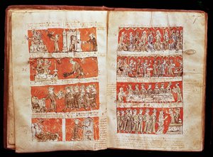 Scènes uit het leven van de studenten in het College van de Heilige Maagd in Parijs, uit de Statuten van het College van Hubant, 1387 door French School