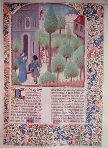 Ms 5064 fol.105r Bomen planten, uit Livre des Prouffitz Champestres door Pietro de Crescenzi (1230-132021) door French School