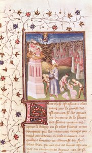 Ms 55 t f.111v Nimrod houdt toezicht op de bouw van de Toren van Babel, uit La Cité de Dieu door St. Augustinus, vertaald door Raoul de Presles (1316-82) ca.1400-50 door French School