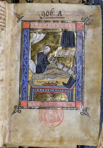 Ms 753 Fol.9 Monnik die in zijn bed schrijft, uit Flores Bernardi door Guillaume de Tournai door French School