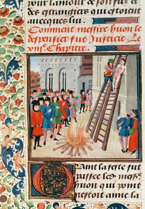 Ms Fr 2643 fol.11 Executie van Hugh Despenser, uit Froissarts Kroniek door French School
