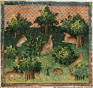 Hazen in een Bos, uit het Livre de la Chasse van Gaston Phebus de Foix