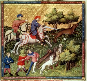 Wolvenjacht, uit een boek van Gaston Phebus de Foix (1331-91)