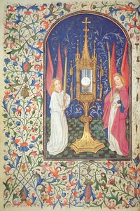 Ms Gen 288 f.38v Het Heilig Sacrament en twee engelen, ca. 1460 door French School
