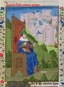 Nahum kondigt de vernietiging van Nineve aan, uit de Bijbel van Jean XXII