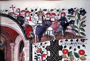 Ms Lat 1156b Fol.167 Detail van de Paus op zijn Muilezel met zijn Gevolg, uit een Illustratie van Sint Pieter, uit de Getijden van Marguerite d