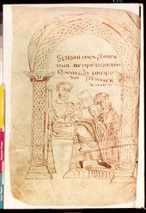 Ms Lat 13396 Fol.1 Isidorus biedt zijn werk aan zijn zus Florentina aan, uit De fide catholica ex Veteri et Novo Testamento contra Judaeos door Isidorus van Sevilla (ca.560-636) ca.800 door French School