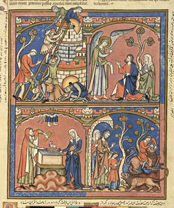 Abimelech en Simson, uit de Morgan Picture Bible, c.1244-54 door French School
