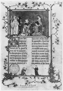 Ms fr 13568 fol.1 Jean de Joinville biedt zijn boek over St. Louis (1215-70) aan Louis X (1289-1316) de Koppige aan