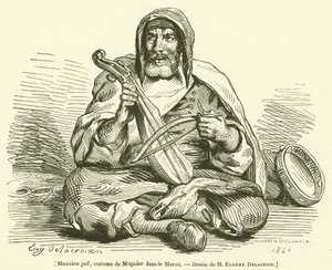 Joodse muzikant, kostuum van Mogador in Marokko (gravure)