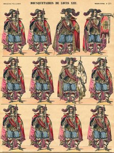 Musketiers van Lodewijk XIII, beschrijvende plaat. Afbeelding van Epinal door French School