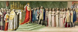 Napoleon Bonaparte (1769-1821) die zichzelf kroont met de IJzeren Kroon van de Lombarden in Milaan, 1805 door French School
