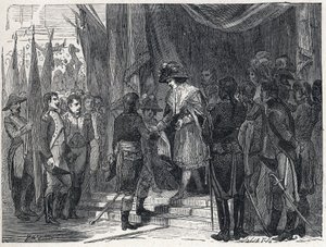 Napoleon Bonaparte overhandigde de handel van Campoformio aan het lid van de Uitvoerende Raad op 10 december 1797. Deze handel tussen Frankrijk en Oostenrijk markeert het einde van de Eerste Coalitie