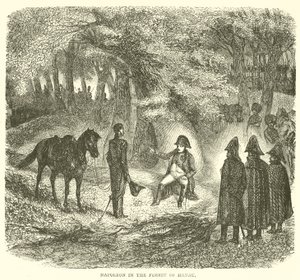 Napoleon in het bos van Hanau (gravure) door French School