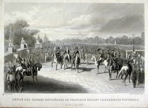 Nationale Garde soldaten beschermen de Nationale Vergadering in Parijs. Gravure tijdens de Franse Revolutie van 1848