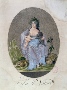 Natuur die een zwart en een wit baby borstvoeding geeft, c.1792 door French School