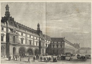 Nieuwe gebouwen van de Tuilerieën op de Place du Carrousel - Le nouveau Louvre - gevel aan de kant van de Place du Carrousel en de zaal des États - gravure van 1869 door French School