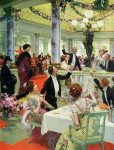 Oudejaarsavond in een restaurant, illustratie uit La Vie Heureuse magazine, 15 december 1912 door French School