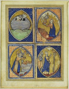 Noach ontvangt de witte duif, Mozes ontvangt de tafelen van de wet, het offer van Abraham, Mozes en de koperen slang, laat 13e eeuw