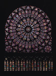 Noord transept roosvenster met de Maagd en Kind in het midden omringd door Oudtestamentische figuren, ontworpen ca. 1250 door French School