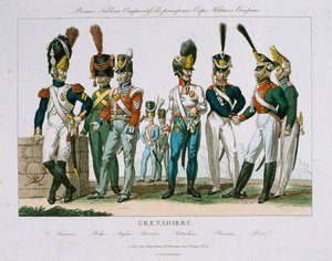 Noord-Europese Grenadier Officier Uniformen, uitgegeven door DEstampes, Parijs, ca. 1815