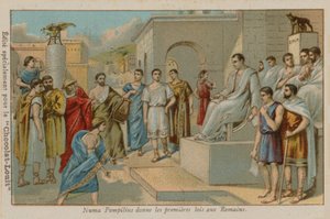 Numa Pompilius, tweede koning van Rome (753-673 v.Chr.), die de eerste Romeinse wetten uitvaardigt