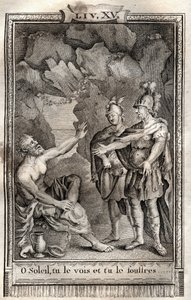 O Zon je ziet het, en je lijdt eronder! Ulysse antwoordde me zonder te bewegen: Jupiter wil het... gravure van 1798 door Monnet in 