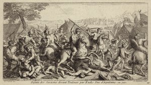 Odo, hertog van Aquitanië, verslaat de Omajjaden in de Slag bij Toulouse, 721 (gravure) door French School