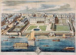 Oude Somerset House aan de Strand, gegraveerd door Jean Benoit Winckler door French School