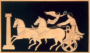 Olympische wagenmenner gekroond met een lauwerkrans
