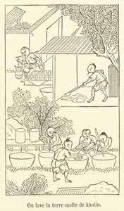Men wast de zachte kaolien aarde (gravure) door French School