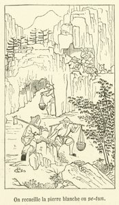 Men verzamelt de witte steen of pe-tun (gravure) door French School