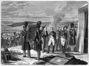 Aan de vooravond van de Slag bij Borodino, 7 september 1812: Napoleon voor het portret van de Koning van Rome - Het portret van de Koning van Rome Napoleon II brengt naar Napoleon I de vooravond van de Slag bij de Moskova (Slag bij Borodino) door French School