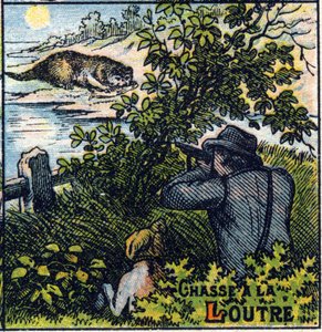 Otterjachtscène. Syllabar alfabet van jachten Beeld van Epinal door French School
