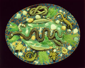 Ovale Schotel Met Vissen En Reptielen, reproductie van Bernard Palissy aardewerk