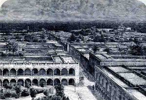 Panoramisch uitzicht op Merida, uit De oude steden van de Nieuwe Wereld, door Claude-Joseph-Desire Charnay, uitgegeven 1887