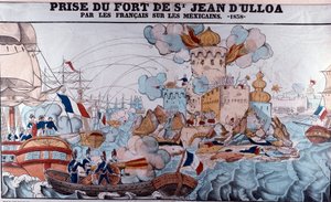 Banketbakkersoorlog: invasie van Mexico door Franse troepen op 27 november 1838, Slag bij Veracruz (Epinal print) door French School