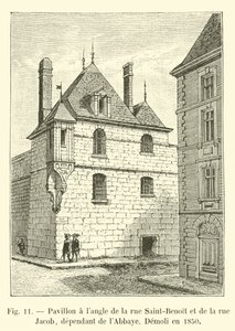 Paviljoen op de hoek van rue Saint-Benoit en rue Jacob, behorend tot de Abdij, Gesloopt in 1850 door French School