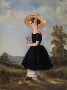 Boerendochter met hoed in een landschap, 1840