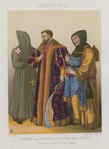 Boeteling in de tijd van Hendrik III met een edelman en priester door French School