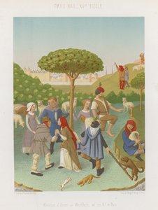 Mensen dansen rond een fruitboom