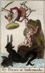 Voorstelling van Perseus die Andromeda komt redden, geketend aan een rots. Uit 