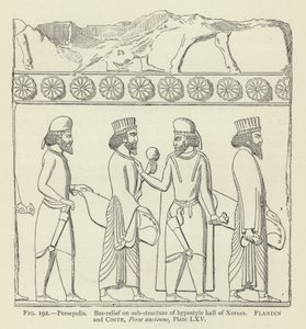 Persepolis, bas-reliëf op onderbouw van hypostyle hal van Xerxes door French School