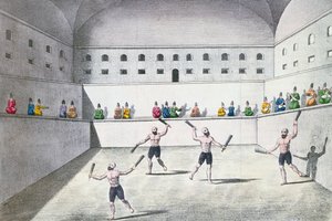 Perzische atleten die trainen in een gymnasium door French School