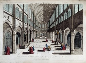 Perspectief van het interieur van de kerk van Saint Severin in Parijs door French School