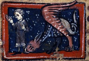 Peryton getekend uit een Frans bestiarium uit de 14e eeuw. Biblioteca Trivulziana.